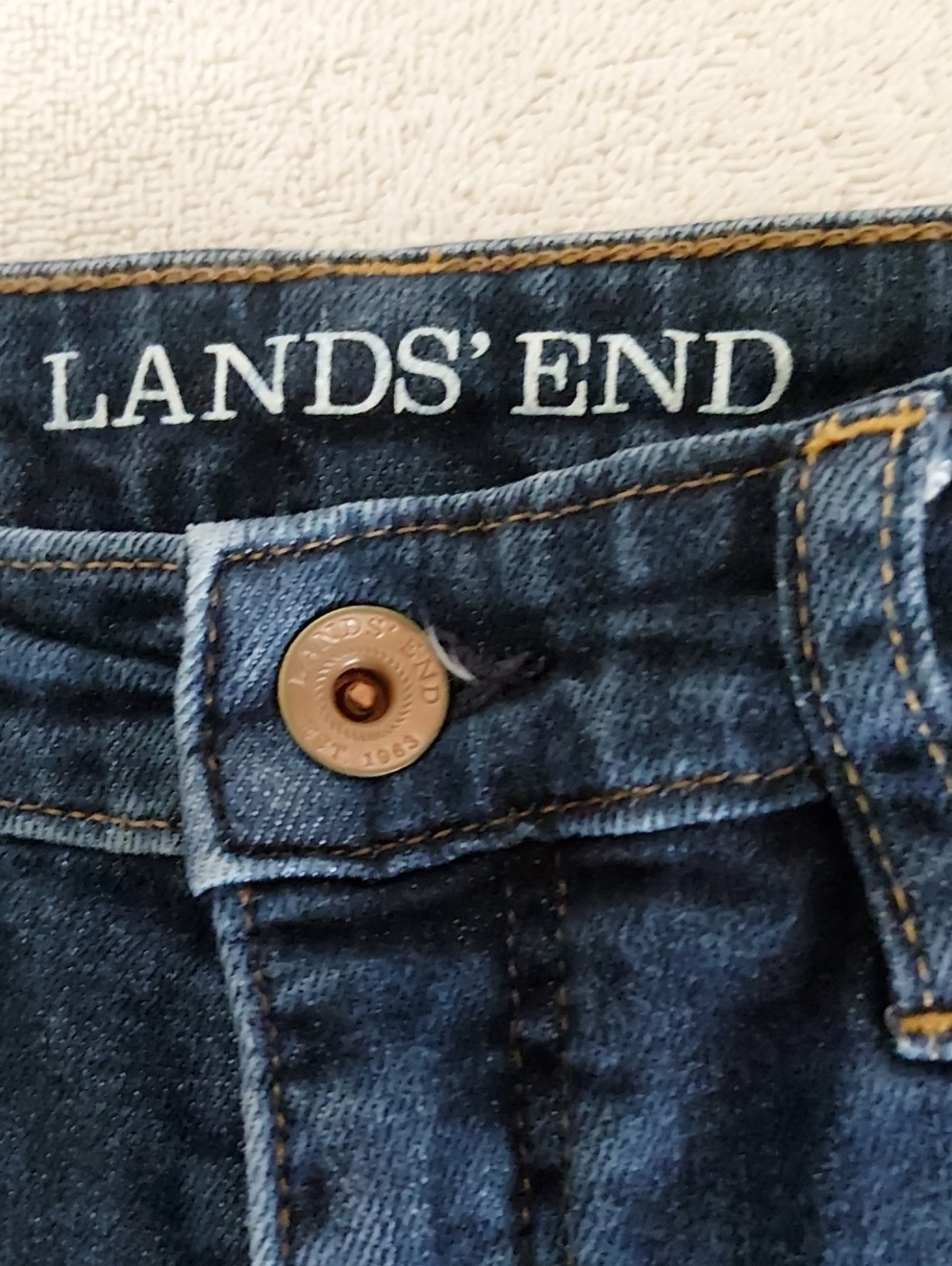 Lands' End Indigo Blue Denim Jeans with Contrast Stitching